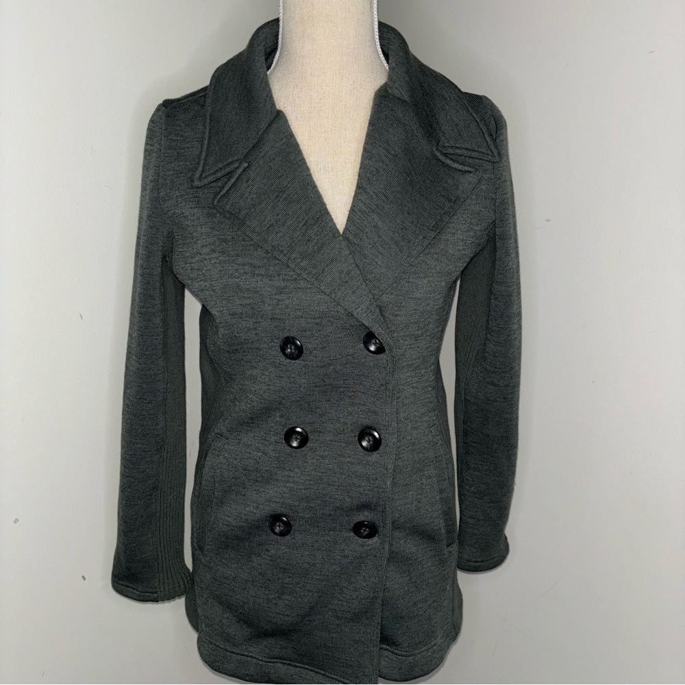 Market & Spruce olive green soft knit pea coat jacket size Small